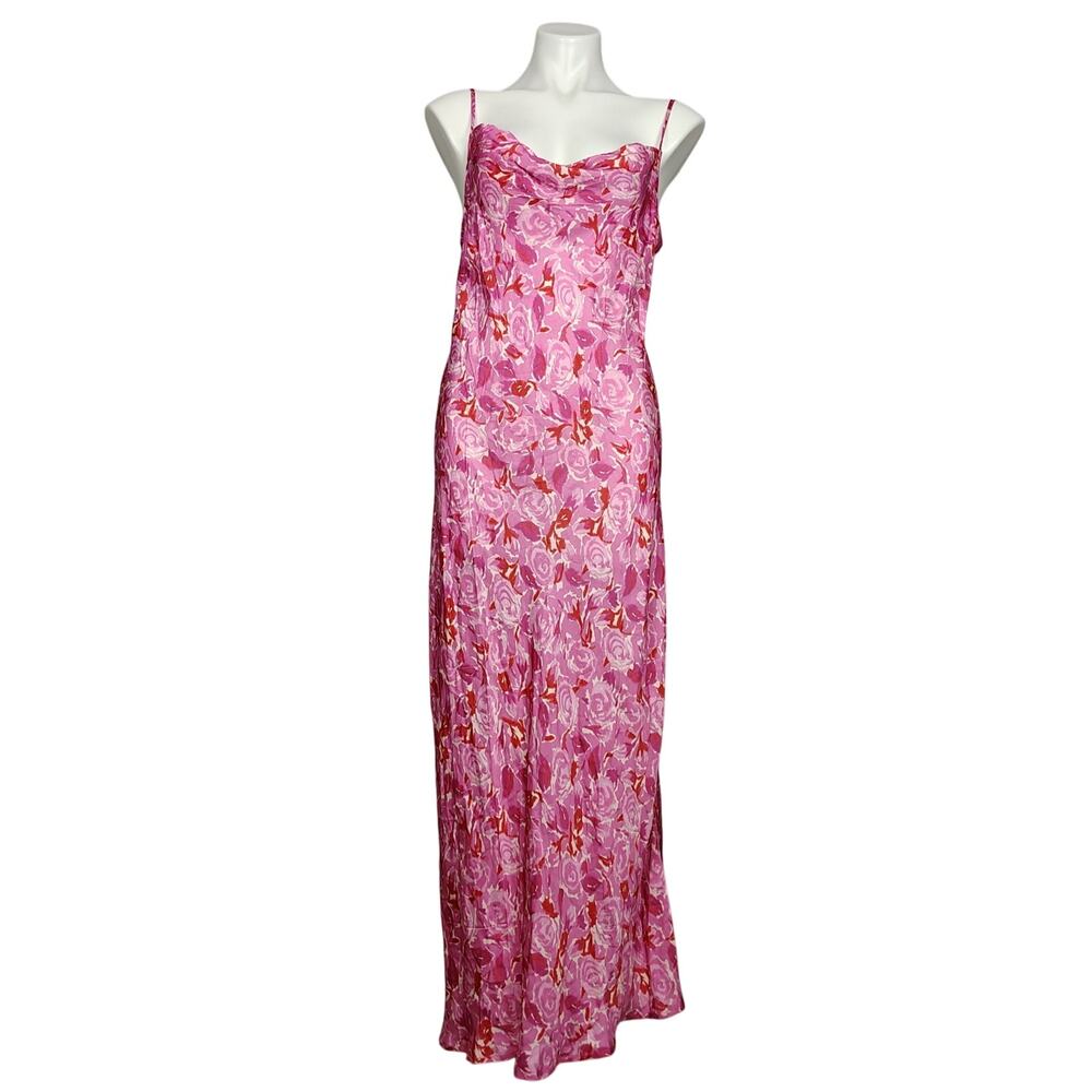 SPELL Islamorada Bias Strappy Floral Rose Cowl Neck Pink Slip Maxi Dress Large - Picture 2 of 16